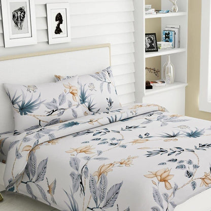 Sparrow Floral Art 100% Cotton Bedsheet with 2 Pillow Covers, 186 TC