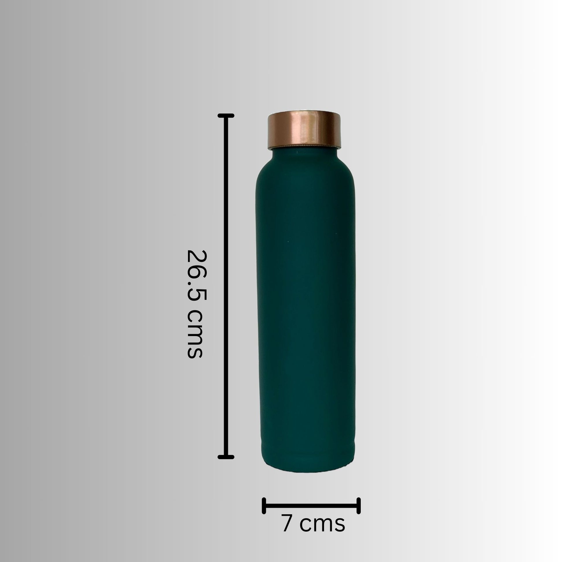 Height of dark green pure copper water bottle with plastic cap
