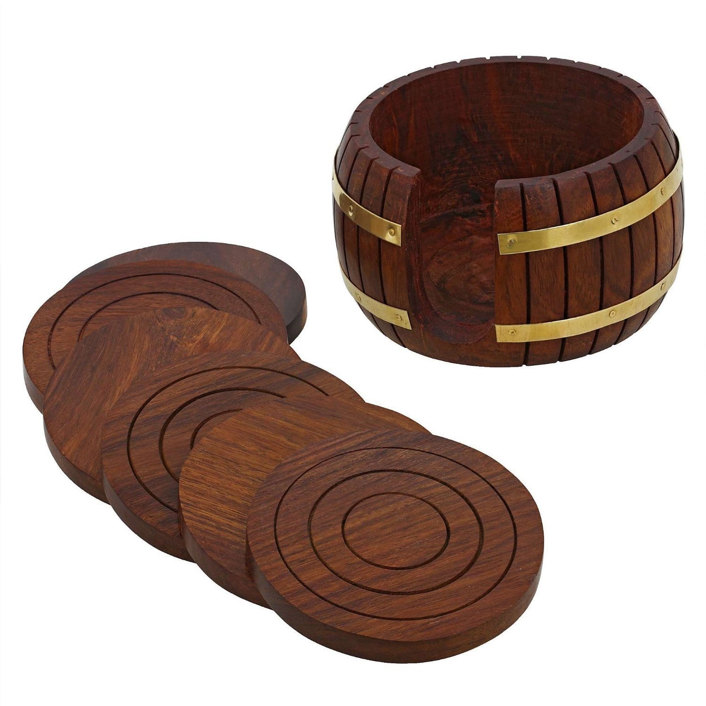 Handcrafted Wooden Crane Coaster Set of 6 - Sheesham Wood, Round Shape, Beautiful Coaster