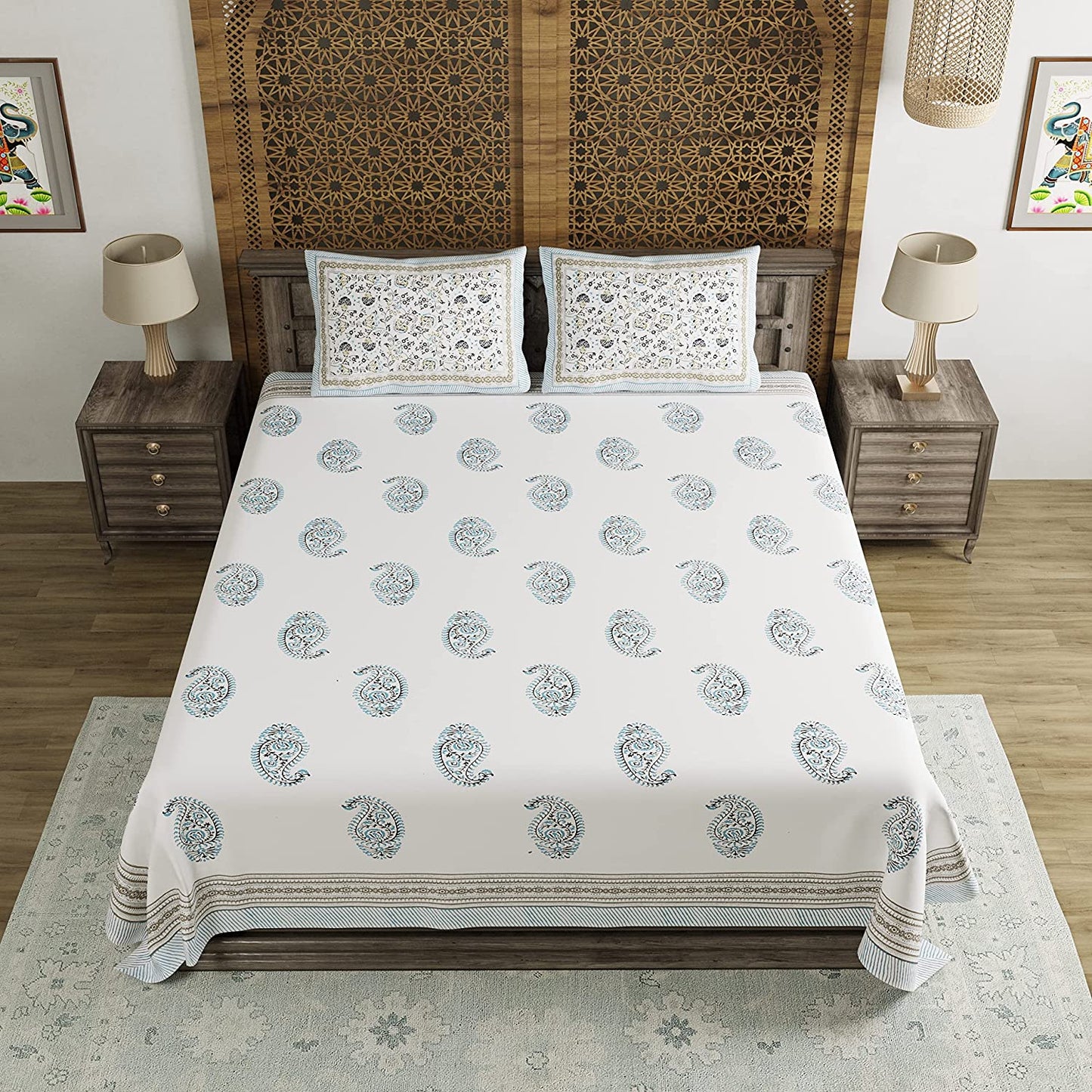 Hand Block Printed 300 TC Cotton King Size Bed Sheet