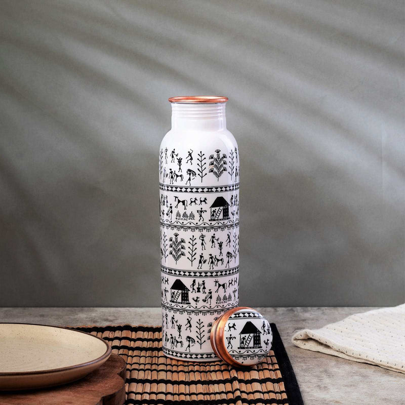 high quality warli print pure copper water bottle