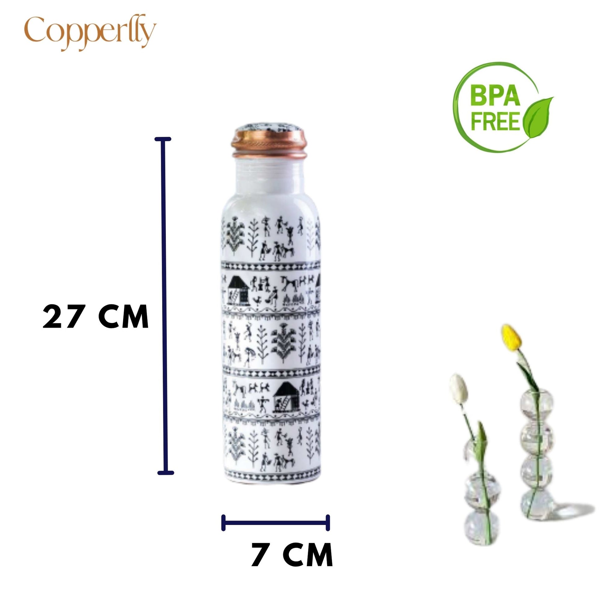 Warli print copper bottle size