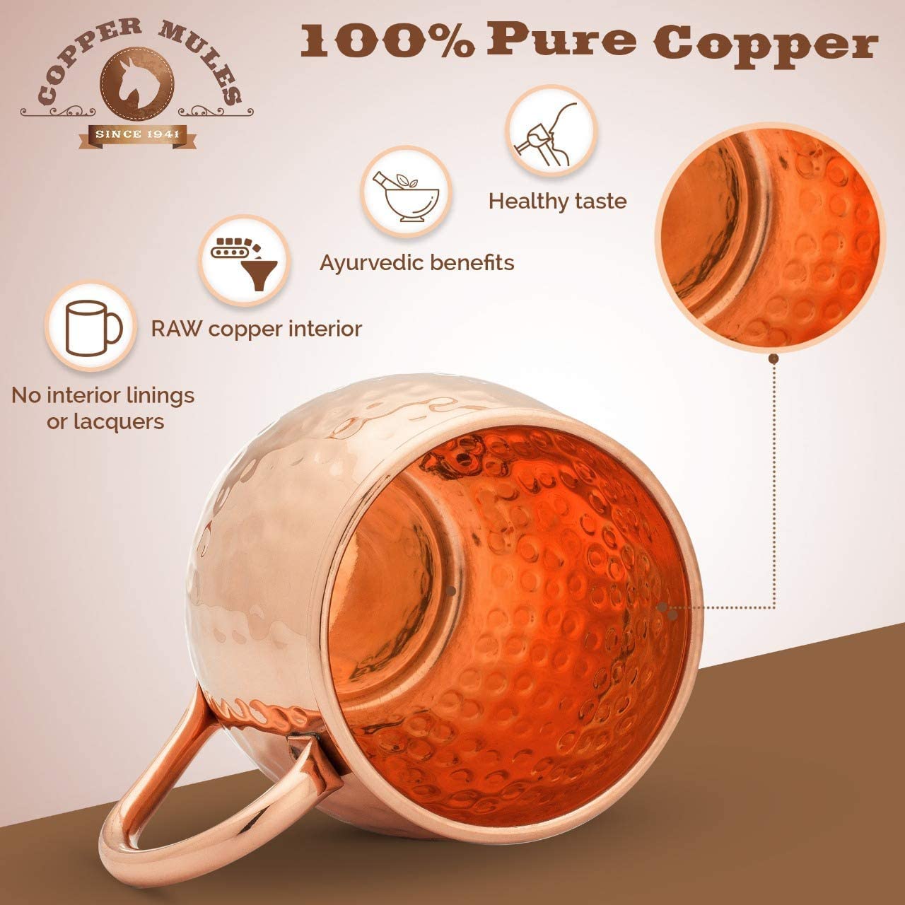 Hammered Pure Copper American Mule Mug- set of 2