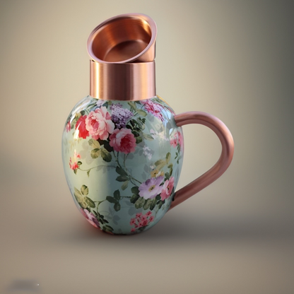 White Floral Print Copper Water Carafe - 1500 ML