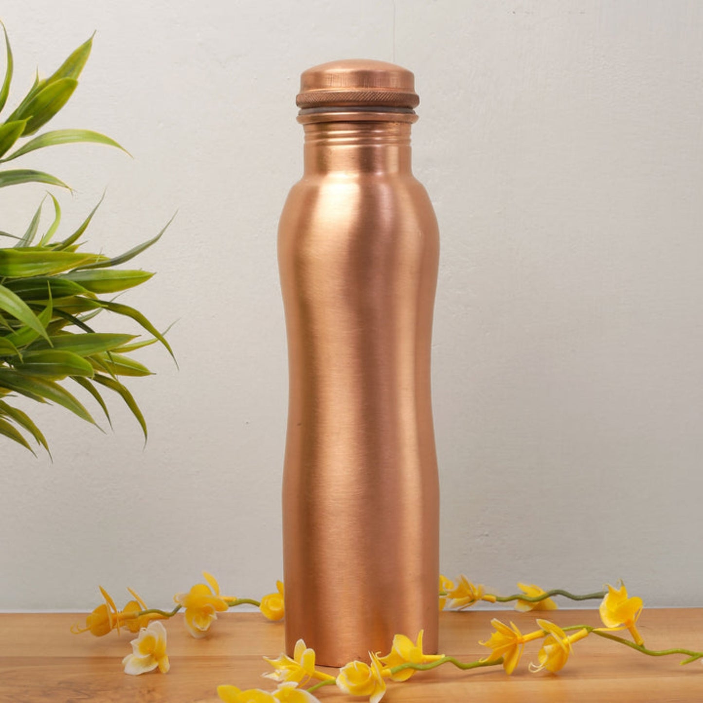 Curved Pure Copper Water bottle Set - Smooth 1L