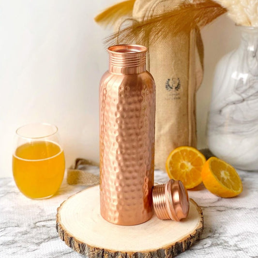 Hammered copper water bottle for daily use 1 liter