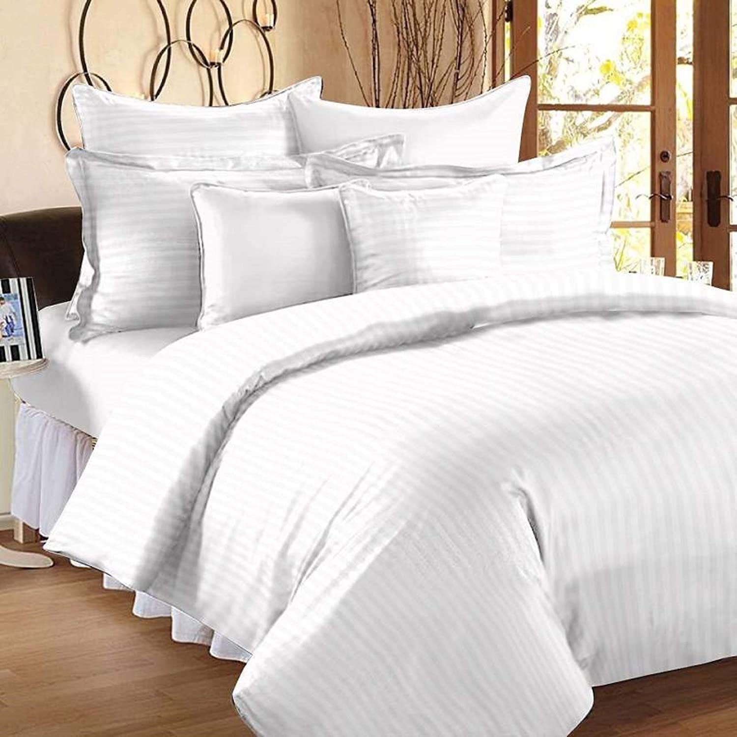 white plain striped cotton bedsheet